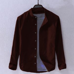 Men’s Cotton Full Sleeve Ban Collar Shirt_Coffee