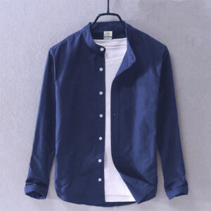 Ban Collar Shirt Navy