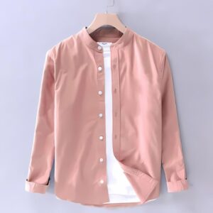 Ban Collar Shirt Pink