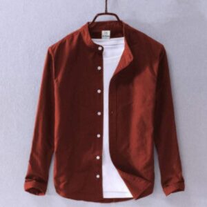 Ban Collar Shirt Maroon